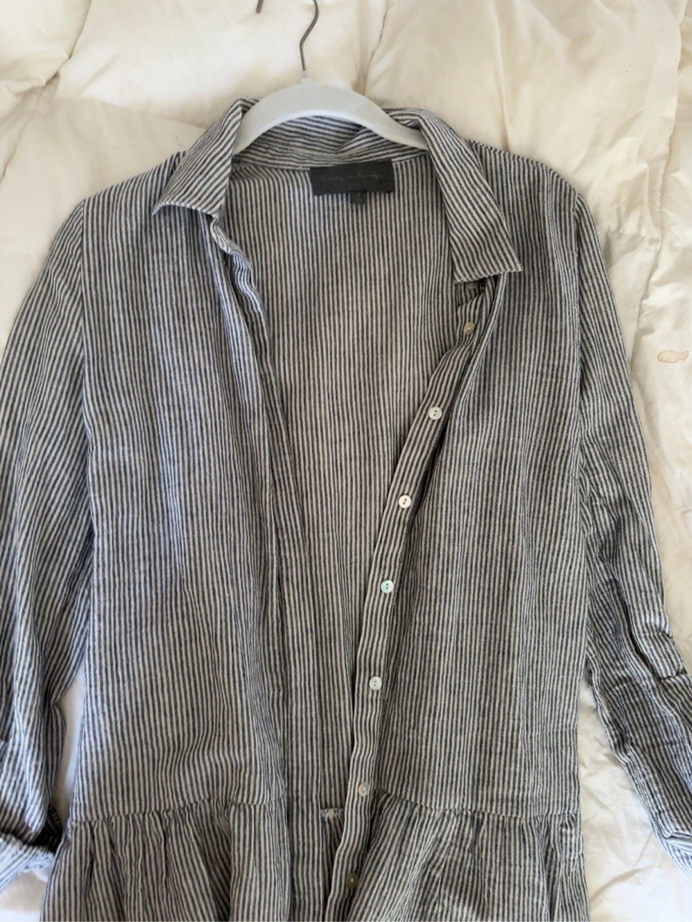 Sanctuary Blue White Striped Ruffle Hem Button Down Shirt Small